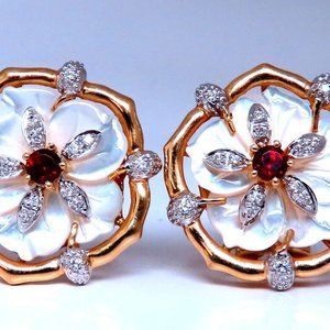 .30ct Natural Ruby Diamonds Mother of Pearl Cluster Stud Earrings 14kt Gold